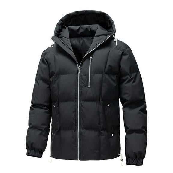 Men's Coat Warm Winter Jacket Solid Color Long Sleeved Hooded Zipper Cardigan Waterproof And Warm Jacket