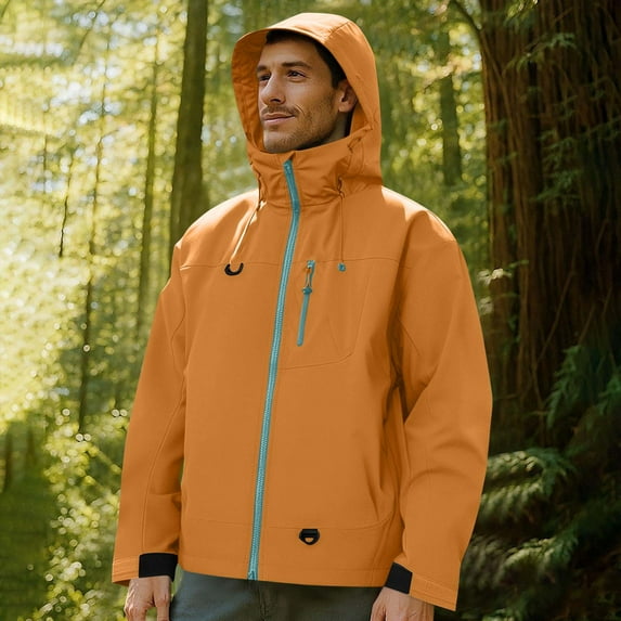 Men's Coat Warm Winter Jacket Solid Color Windproof Water Prooft Zipper Pocket Drawstring Hooded Outdoor Jacket Coat