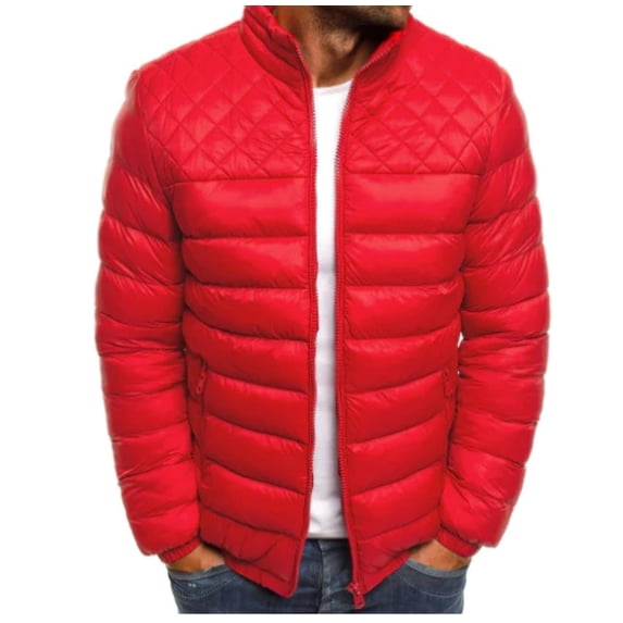 Men's Coat Winter Solid Color Stand Collar Jacket Fashion Rhombus Sewing Design Coat Casual Business Clothing