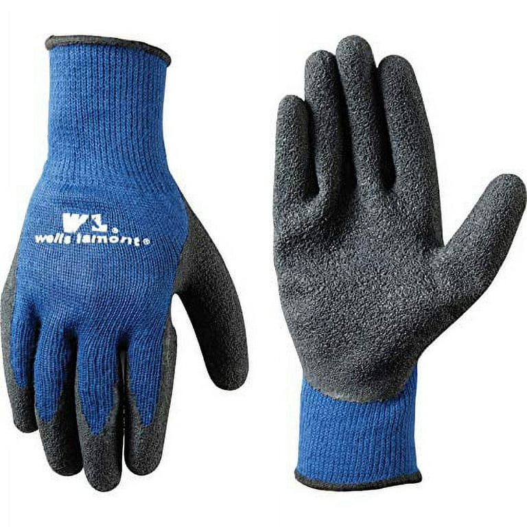 Men's Coated Grip Work Gloves with Latex Coating, Large (Wells Lamont 524), Black on Blue