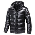 thumbnail image 1 of Men's Coats Autumn Winter Solid Color Shiny Long Sleeved Hooded Jacket Parkas Soft Warmth Down Jackets, 1 of 9