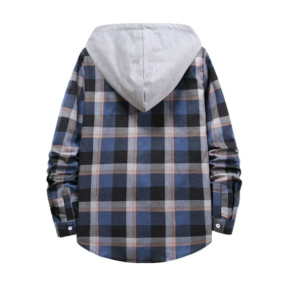 Men's Coats Jackets Autumn&Winter Plaid Stitching Long Sleeved Casual Hooded Jacket Top