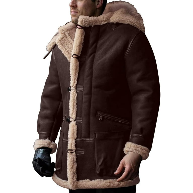 Men s Coats Trench Coat Sherpa Fleece Lined Pea Coat Winter Warm Long Jacket Coats M 3XL