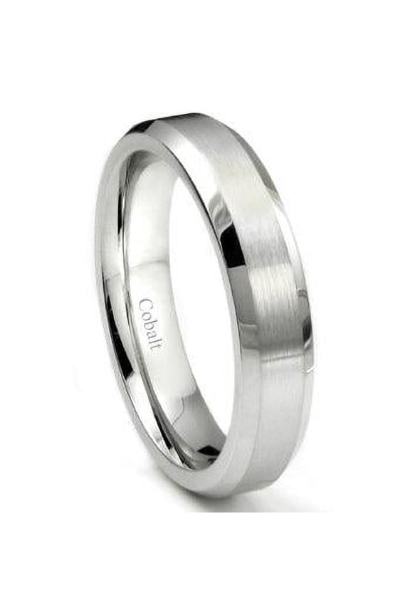 Men's Cobalt Chrome Wedding Ring with Satin and Polished Beveled Edges | 6mm