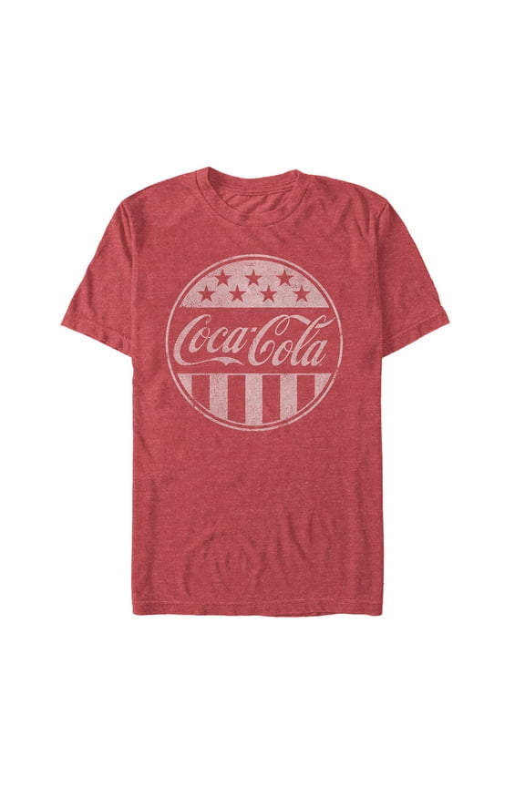 Men's Coca Cola American Flag Logo  Graphic Tee Red Heather Large