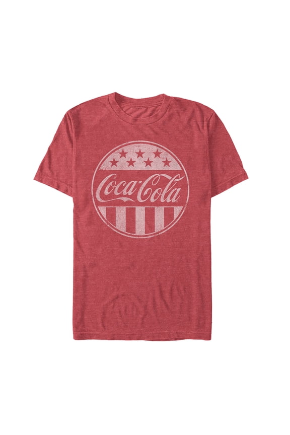 Men's Coca Cola American Flag Logo Graphic Tee Red Heather Small