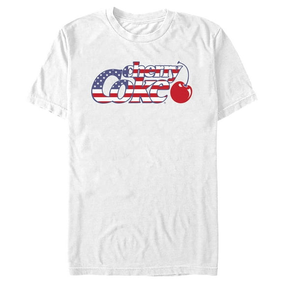 Men's Coca Cola American Flag with Cherry Coke  Graphic Tee White Large