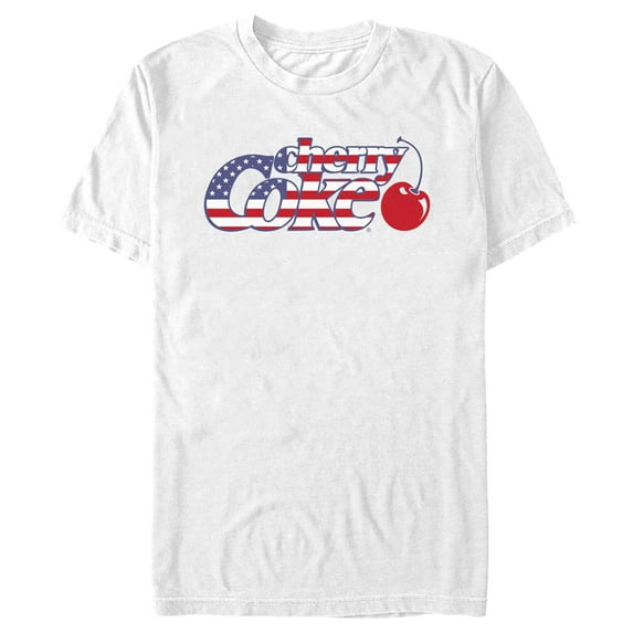Men's Coca Cola American Flag with Cherry Coke Graphic Tee White Medium