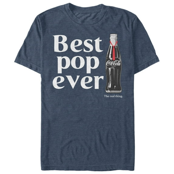 Men's Coca Cola Best Pop Ever Bottle Graphic Tee Navy Blue Heather Medium