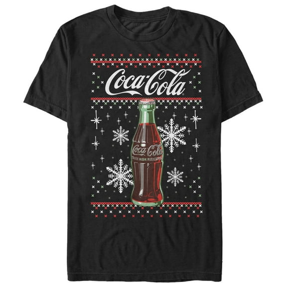 Men's Coca Cola Christmas Bottle Snowflake  Graphic Tee Black 2X Large