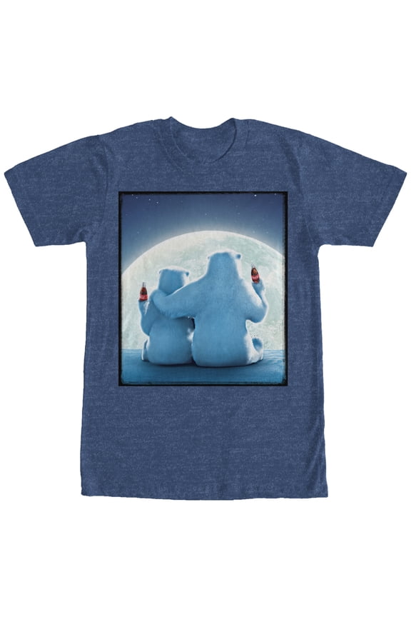 Men's Coca Cola Christmas Polar Bear Moon  Graphic Tee Navy Blue Heather Large