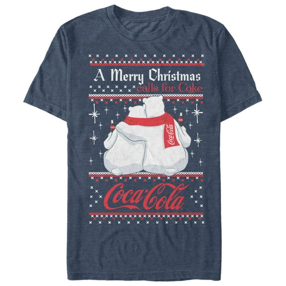 Men's Coca Cola Merry Christmas Polar Bear Graphic Tee Navy Blue Heather 2X Large