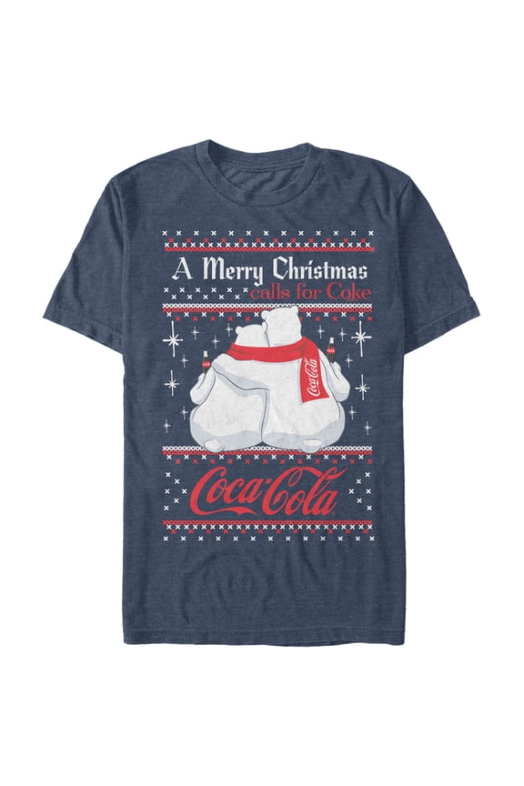 Men's Coca Cola Merry Christmas Polar Bear Graphic Tee Navy Blue Heather Large
