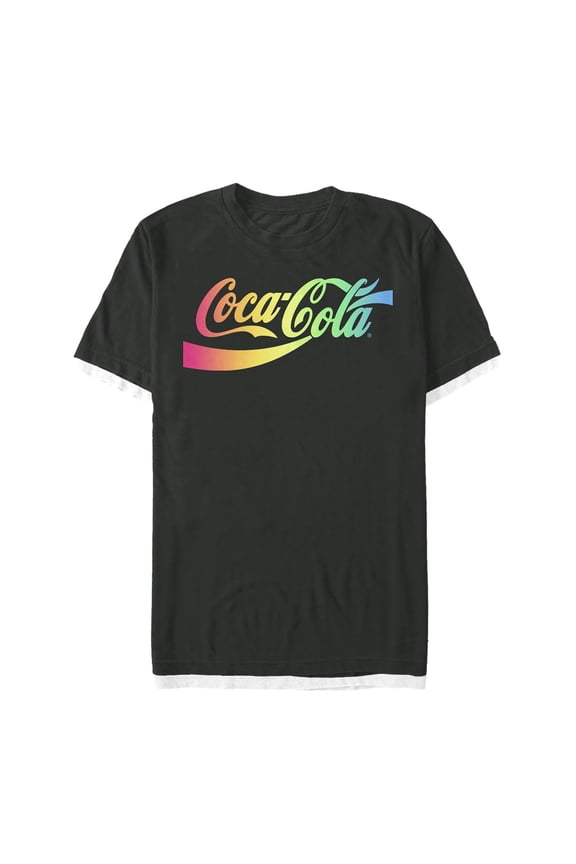 Men's Coca Cola Rainbow Logo Fade Graphic Tee Black 2X Large
