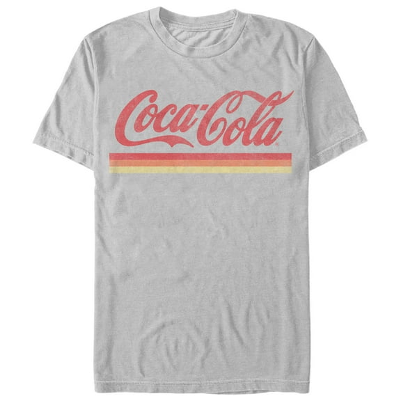 Men's Coca Cola Retro Sunset Stripes  Graphic Tee Silver Medium