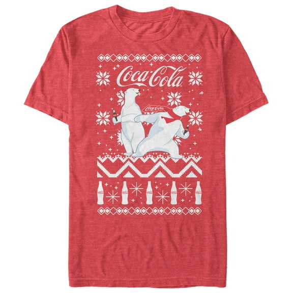 Men's Coca Cola Ugly Christmas Polar Bear  Graphic Tee Red Heather Large