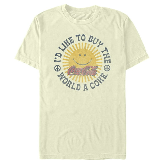 Men's Coca Cola Unity Distressed Sun Logo Graphic Tee Beige Small