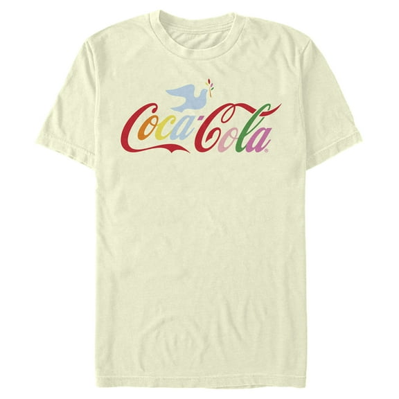 Men's Coca Cola Unity Rainbow Dove Logo  Graphic Tee Beige Large