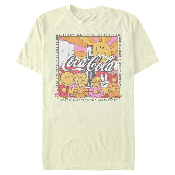 Men's Coca Cola Unity Square Lyrics Logo Graphic Tee Beige Large