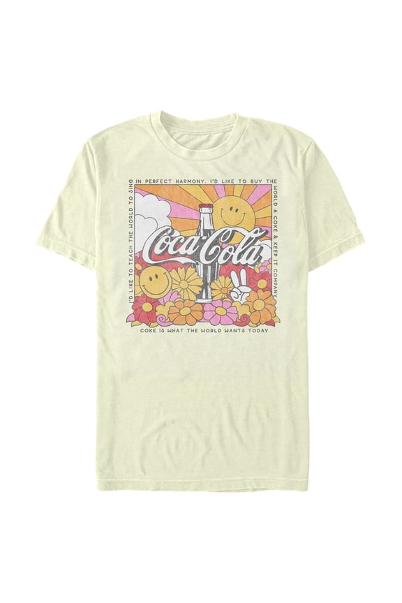 Men's Coca Cola Unity Square Lyrics Logo Graphic Tee Beige Medium