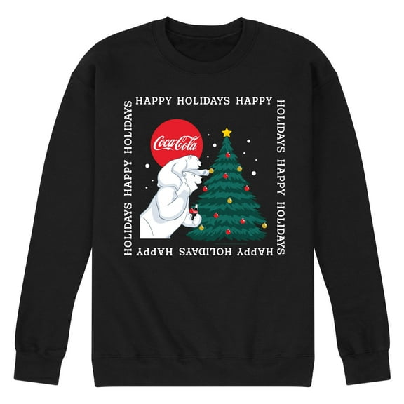 Coca-Cola - Happy Holidays Bears and Tree - Men's Long Sleeve Crew Fleece Sweatshirt