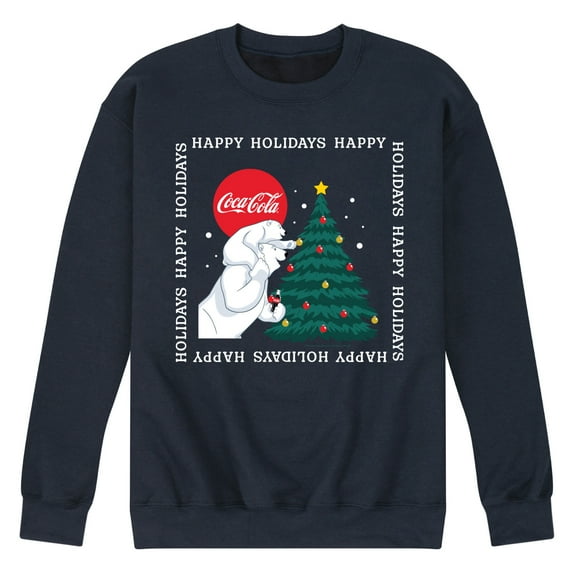 Coca-Cola - Happy Holidays Bears and Tree - Men's Long Sleeve Crew Fleece Sweatshirt