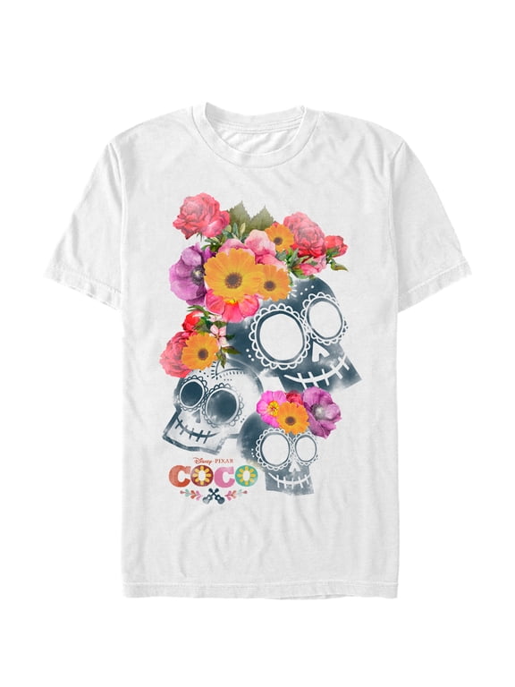 Men's Coco Floral Skeletons Graphic Tee White Large