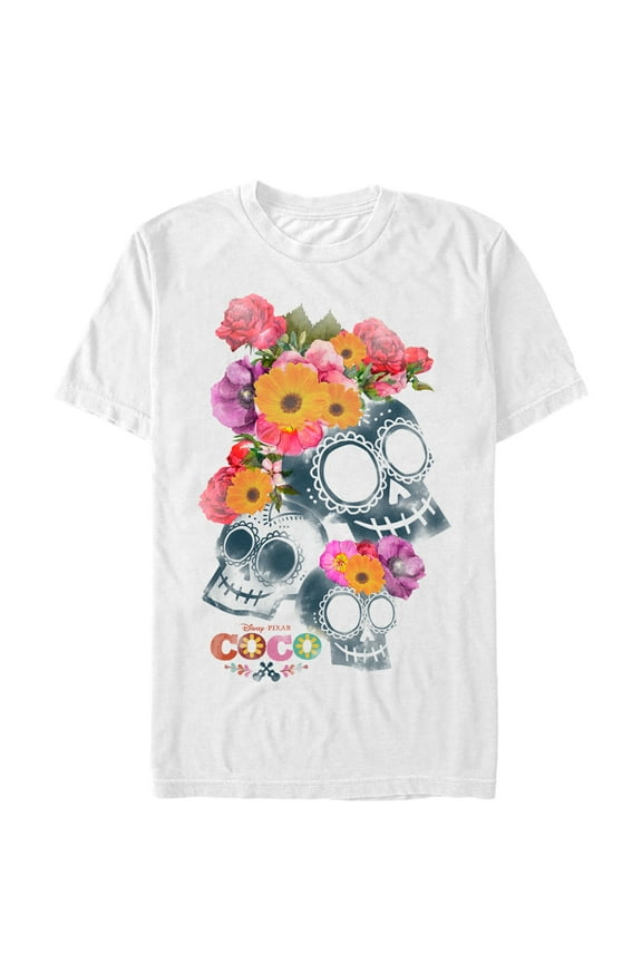 Men's Coco Floral Skeletons Graphic Tee White Large