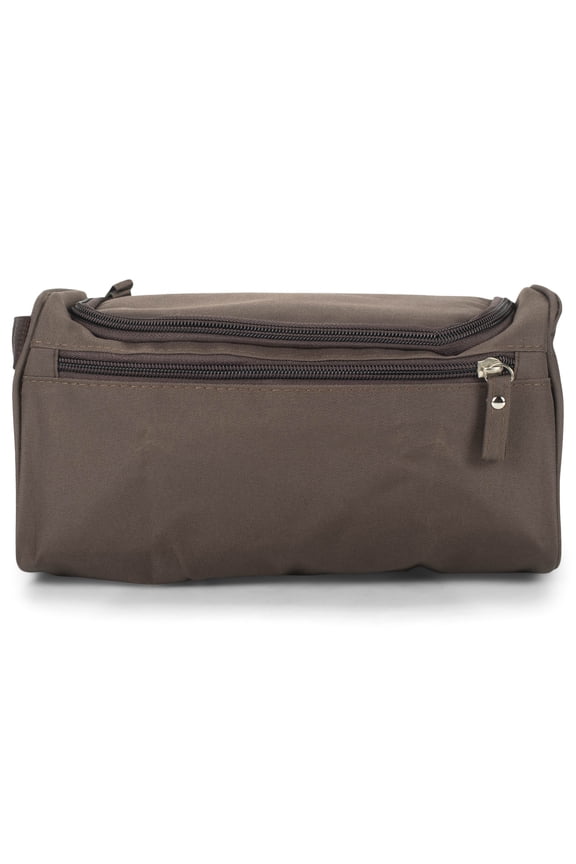Men's Coffee Brown 9.5 x 5.75 Canvas and Leather Toiletry Bag Dopp Kit