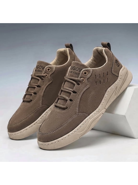Men's Coffee Suede Retro Platform Casual Shoes, Lace Up Wear Resistant Walking Sneakers