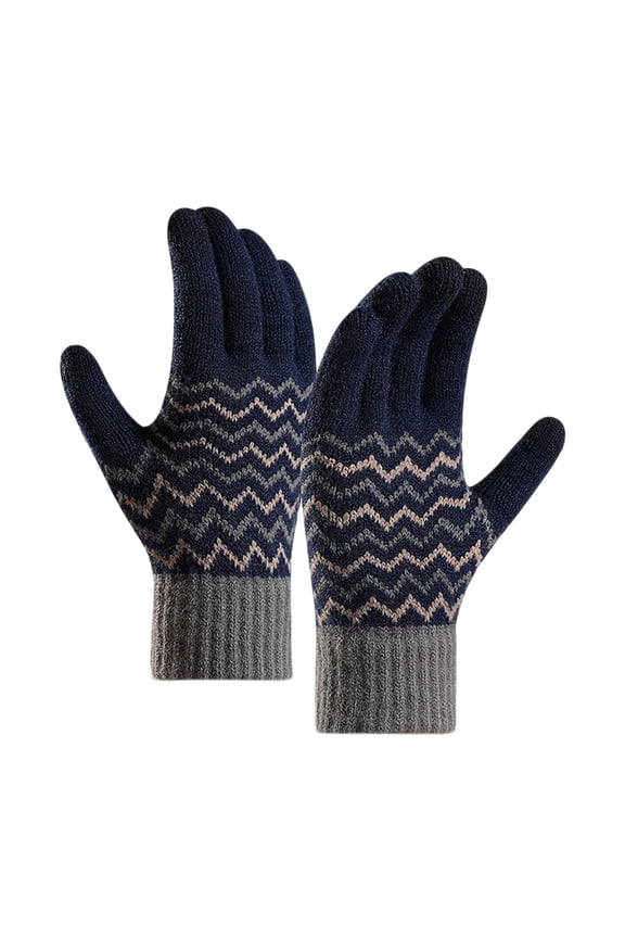 Men's Cold Proof Warm Gloves, Plush Lined Knit Gloves with Touchscreen Fingers, Split Finger Design Winter Gloves, Windproof Thermal Gloves for Outdoor Navy