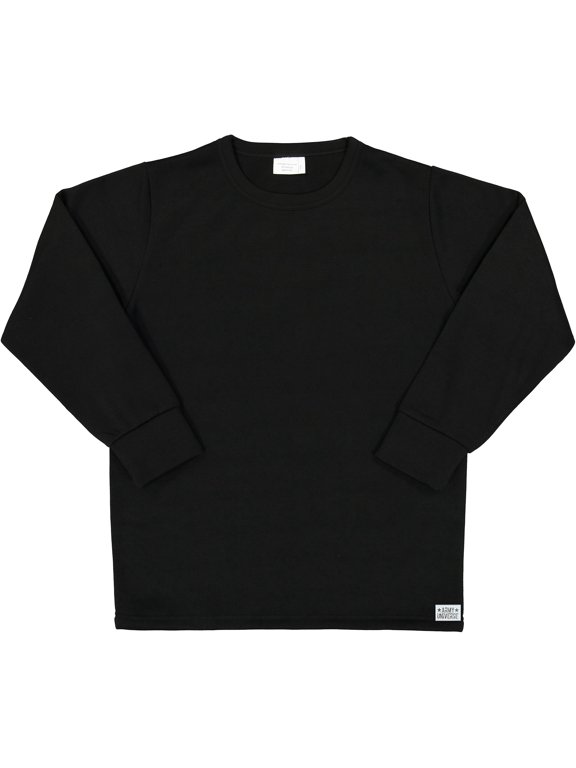Men's Cold Weather Fleece-Lined Crew Neck Thermal ECWCS Undershirt Top Extreme Base Layer Shirt (Black, Medium)
