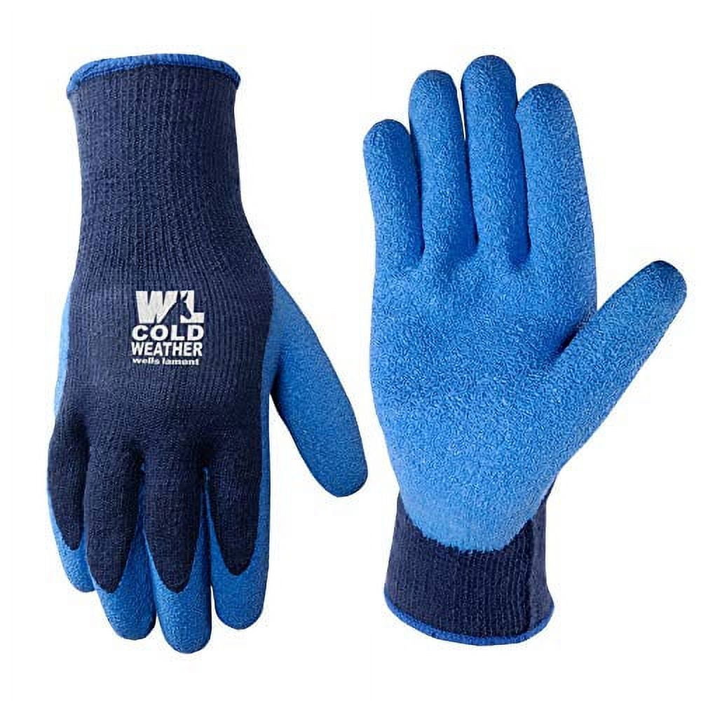 Men's Cold Weather Work Gloves, Heavyweight Knit Shell, Latex Coating, Navy Blue, XLarge (Wells