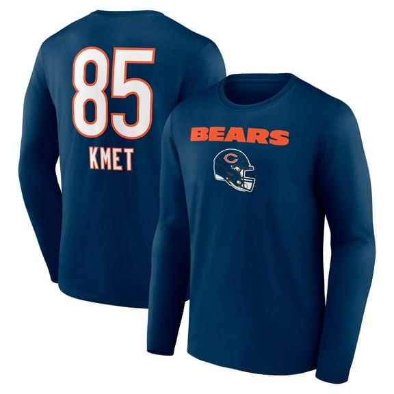 Men's Cole Kmet Navy Chicago Bears Team Wordmark Player Name & Number Long Sleeve T-Shirt