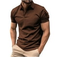 thumbnail image 1 of Men's Collared Neck Half Button Golf Shirts Short Sleeve Work Shirt Casual Performance Tops Brown M, 1 of 6