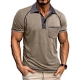 thumbnail image 1 of Men's Collared Polo Shirt Short Sleeve Contrast Trim & Pocket Casual T-Shirt Stylish & Breathable For Spring And Summer Daily Wear Tops,Khaki,XL, 1 of 5