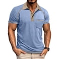 thumbnail image 1 of Men's Collared Polo Shirt Short Sleeve Contrast Trim & Pocket Casual T-Shirt Stylish & Breathable For Spring And Summer Daily Wear Tops,Light Blue,L, 1 of 5