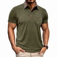 thumbnail image 1 of Men's Collared Polo Shirt Short Sleeve With Pocket Casual T-Shirt Comfortable & Stylish For Spring And Summer Daily Wear Tops,Army Green,XXL, 1 of 5