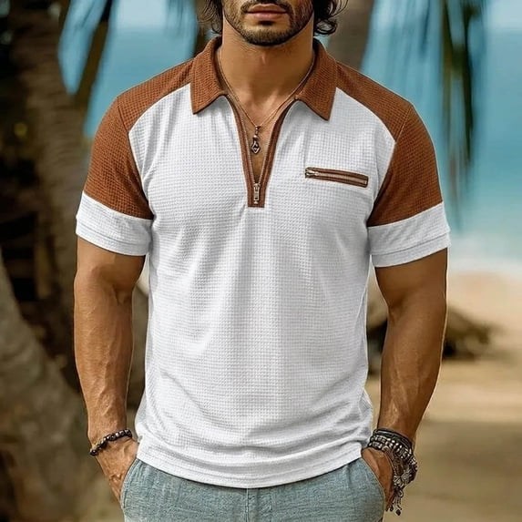 Men's Collared Shirts Short Sleeve Big and Tall Solid Color Button Collar Casual Fashion Top