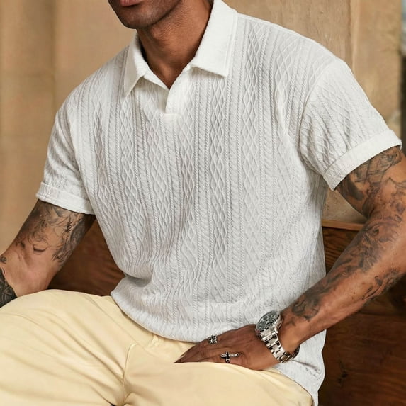 Men's Collared Shirts Short Sleeve Big and Tall Solid Lapel Button Casual Fashion Business T-Shirt