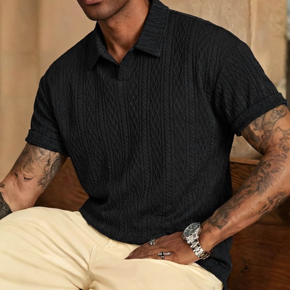 Men's Collared Shirts Short Sleeve Big and Tall Solid Lapel Button Casual Fashion Business T-Shirt