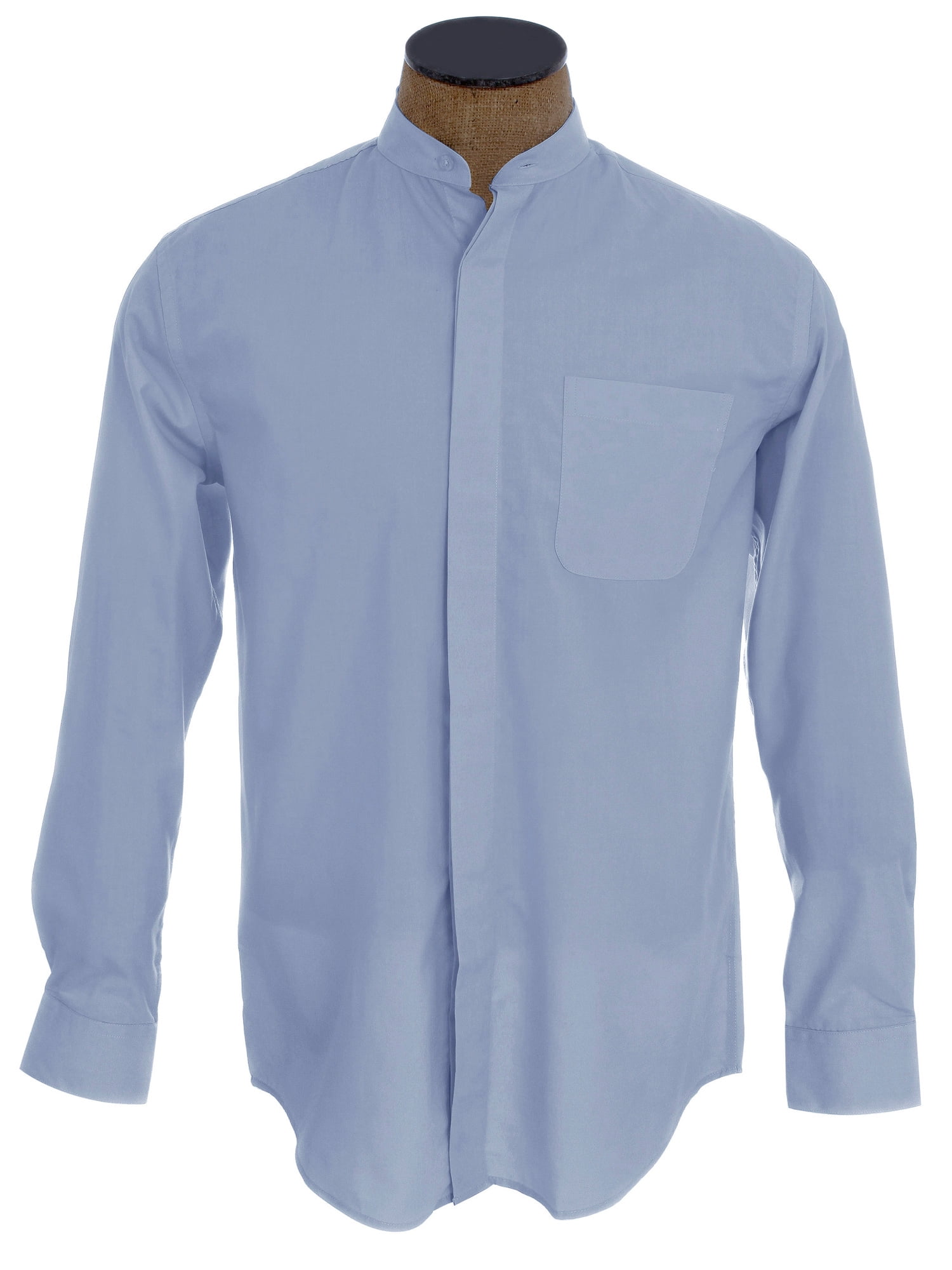 Men's Collarless Banded Collar Dress Shirt