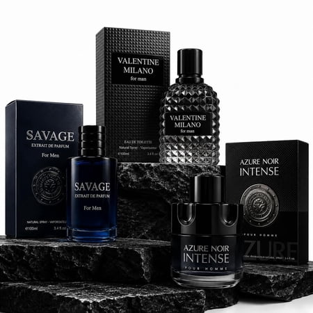 Men’s Cologne 3-Pack Gift Set – Azure Noir Intense, Valencia Uomo Fantasy & Valentine Milano | Eau de Parfum & Eau de Toilette Gift Set - 3 Pack