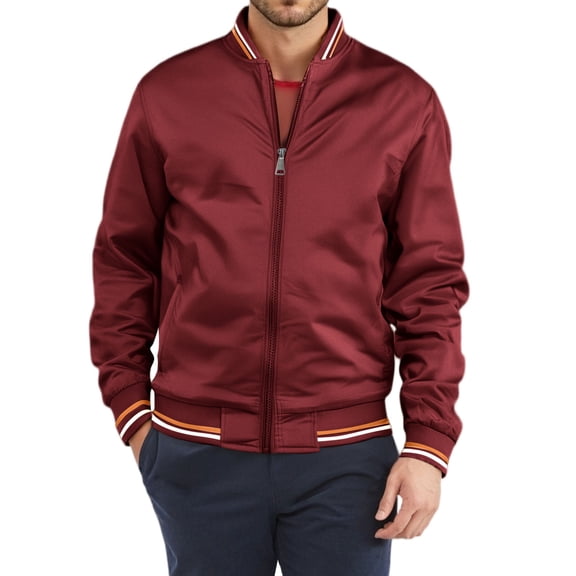 WTOBBY Men's Premium Cotton Baseball Jacket, Vintage Stand Collar Flight Bomber with Color Block Design, Relaxed Fit Retro Outerwear,Wine 3XL