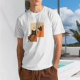thumbnail image 1 of Men's Color Block Cat Art Graphic T-Shirt, Cotton Blend Crewneck Short Sleeve Casual Tee, 1 of 8