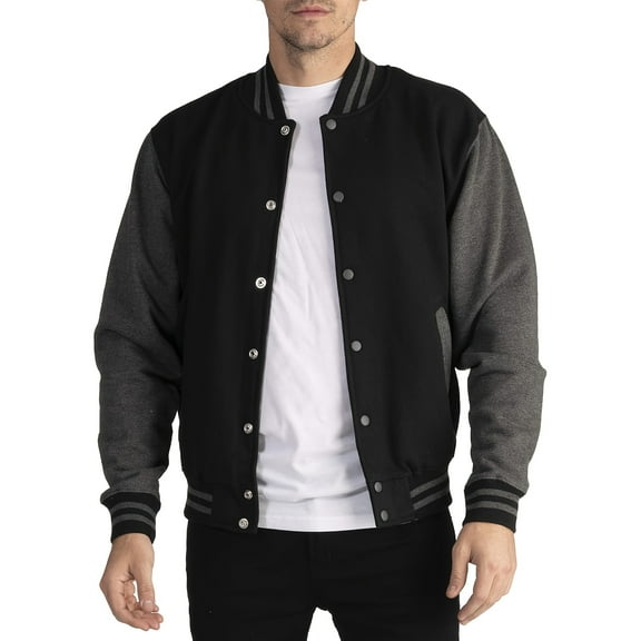 Men's Color-Block College Style Baseball Jacket, Casual Fashion Long-Sleeve Outdoor Coat