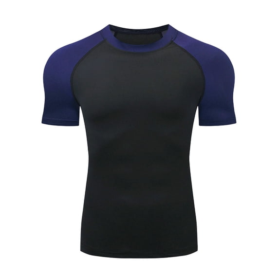 Men’s Color Block Compression Shirts Short Sleeve Workout Shirt, Quick Dry Breathable Top Baselayer Athletic Shapewear Undershirts for Men Blue