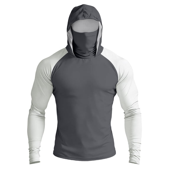 Men's Color Block Drop Shoulder Hooded Long Sleeve Sun Shirt, Lightweight UPF Protective Pullover Top for Outdoor Sports, Hiking and Casual Daily Use