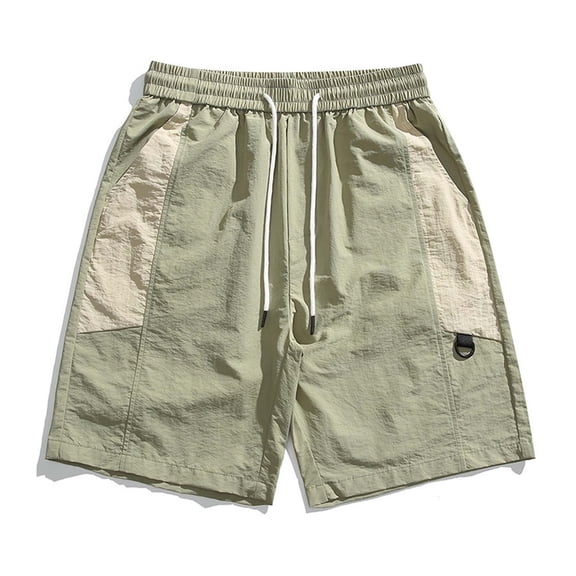 Men's Color Block Elastic Waist Shorts - Nylon Spandex, Loose Fit for Summer Leisure