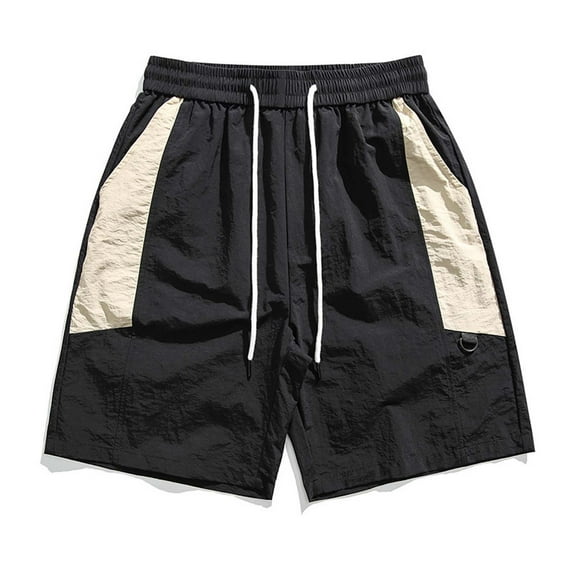 Men's Color Block Elastic Waist Shorts - Nylon Spandex, Loose Fit for Summer Leisure